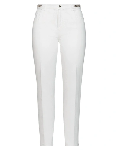 Shop Les Copains Woman Pants White Size 12 Cotton, Elastane, Metal
