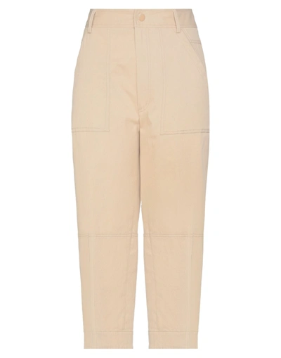 Shop Moncler Woman Pants Beige Size 4 Cotton, Elastane