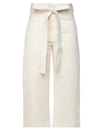 Shop Moncler 2  1952 Woman Pants Ivory Size 10 Cotton, Linen In White