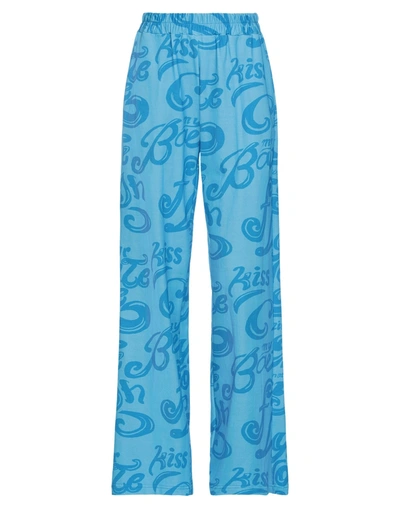 Shop Kaos Woman Pants Turquoise Size 6 Cotton, Elastane In Blue