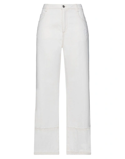 Shop Ermanno Scervino Woman Denim Pants Ivory Size 2 Cotton In White