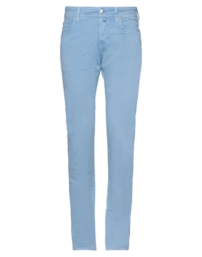 Shop Jacob Cohёn Man Pants Pastel Blue Size 31 Cotton, Elastane