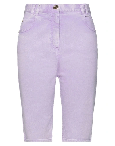 Shop Balmain Woman Denim Shorts Purple Size 6 Cotton, Elastane