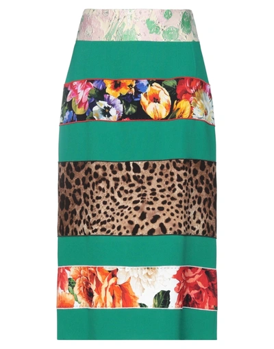 Shop Dolce & Gabbana Woman Midi Skirt Green Size 4 Viscose, Acetate, Synthetic Fibers, Metallic Polyester