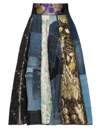 Shop Dolce & Gabbana Woman Midi Skirt Blue Size 2 Synthetic Fibers, Cotton, Metallic Polyester, Silk