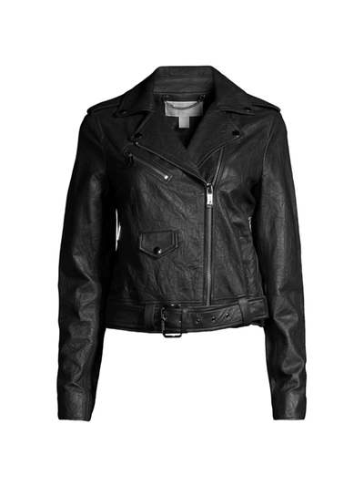 Shop Michael Michael Kors Women's Leather Moto Jacket In Black
