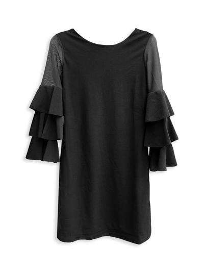 Shop Un Deux Trois Girl's Ruffle Sleeve Shift Dress In Black