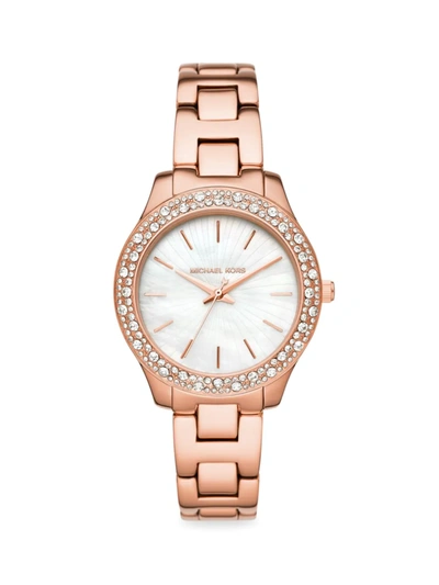Shop Michael Kors Liliane Two-tone Stainless Steel & Pavé Bracelet Watch In Rose Gold
