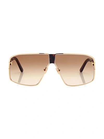 Shop Tom Ford Men's Reno 66mm Shield Sunglasses In Shiny Yellow Gold