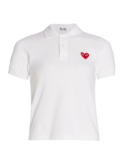 Shop Comme Des Garçons Play Women's Embroidered Heart Polo Shirt In White