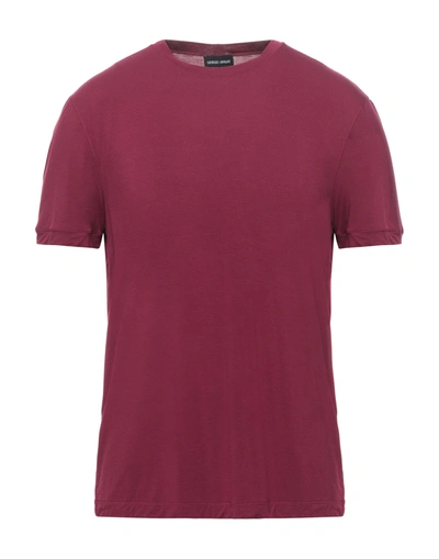 Shop Giorgio Armani Man T-shirt Brick Red Size 38 Viscose, Elastane