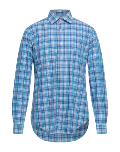 Shop Caliban Man Shirt Azure Size 38 Cotton In Blue