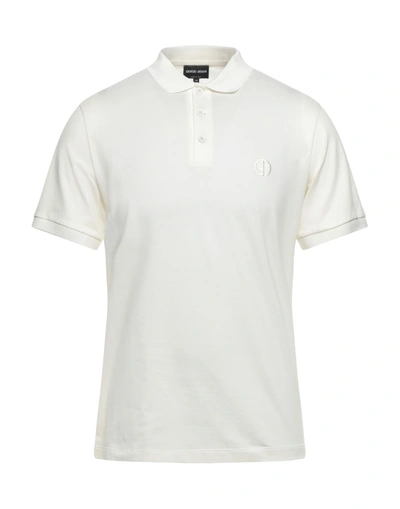 Shop Giorgio Armani Man Polo Shirt Cream Size 44 Cotton, Elastane In White