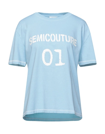 Shop Semicouture Woman T-shirt Sky Blue Size L Cotton
