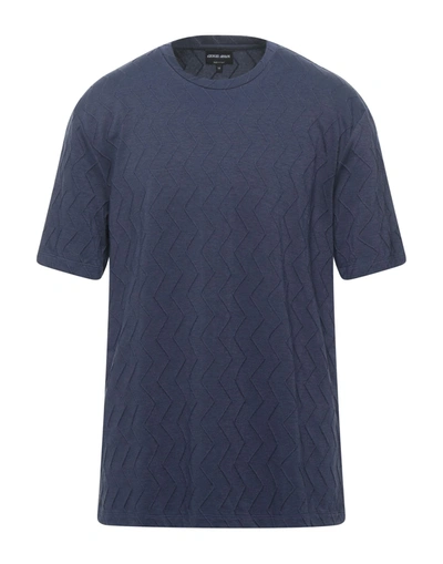 Shop Giorgio Armani Man T-shirt Blue Size 38 Viscose, Polyamide, Cashmere, Elastane