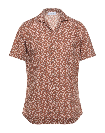 Shop Aglini Man Shirt Brown Size 16 Cotton