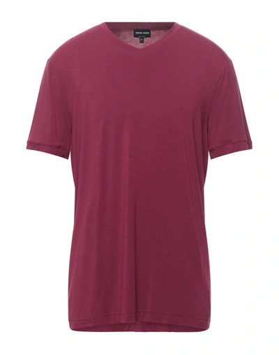 Shop Giorgio Armani Man T-shirt Garnet Size 40 Viscose, Elastane In Red