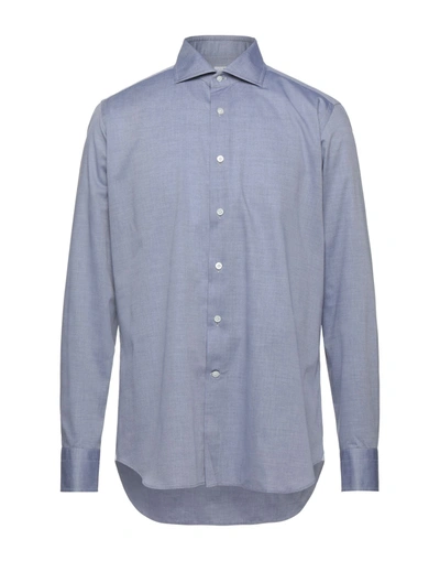 Shop Bagutta Man Shirt Midnight Blue Size 17 ¾ Cotton