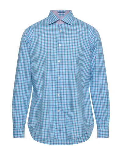 Shop Caliban Man Shirt Azure Size 36 Cotton In Blue