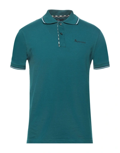 Shop Aquascutum Man Polo Shirt Emerald Green Size S Cotton, Elastane