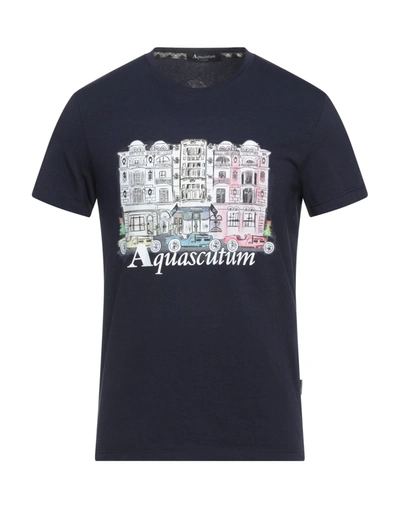 Shop Aquascutum Man T-shirt Midnight Blue Size L Cotton, Elastane