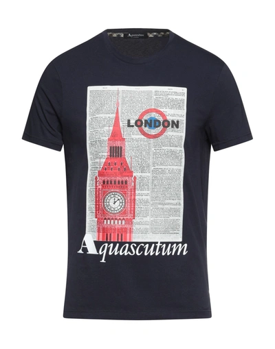 Shop Aquascutum Man T-shirt Midnight Blue Size S Cotton, Elastane