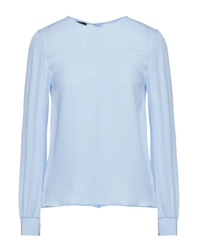Shop Emporio Armani Woman Top Sky Blue Size 6 Silk, Polyether