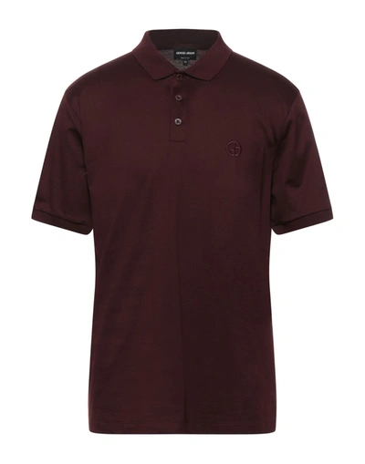 Shop Giorgio Armani Man Polo Shirt Deep Purple Size 40 Cotton, Elastane
