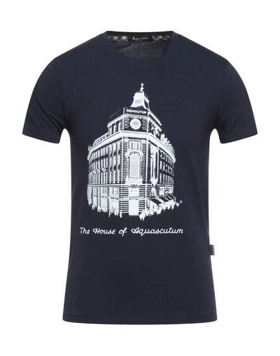 Shop Aquascutum Man T-shirt Midnight Blue Size S Cotton, Elastane