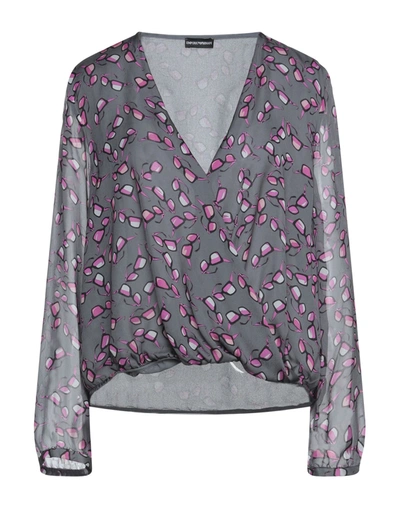 Shop Emporio Armani Woman Top Grey Size 6 Silk