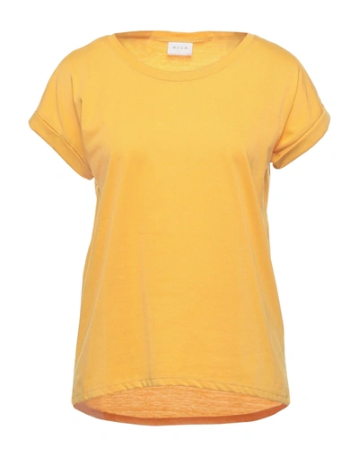Shop Vila Woman T-shirt Ocher Size Xs Organic Cotton, Polyester In Yellow