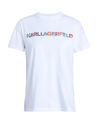 Shop Karl Lagerfeld Small Multicolour Logo T-shirt Woman T-shirt White Size Xs Cotton