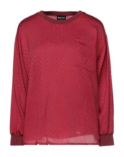 Shop Giorgio Armani Woman Top Red Size 8 Silk, Viscose, Polyamide, Elastane