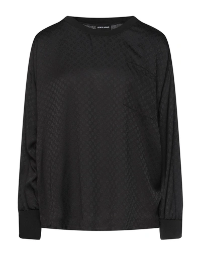 Shop Giorgio Armani Woman Top Black Size 8 Silk, Viscose, Polyamide, Elastane
