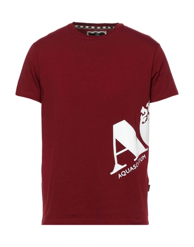 Shop Aquascutum Man T-shirt Burgundy Size S Cotton, Elastane In Red