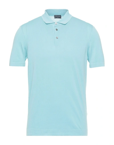 Shop Drumohr Man Polo Shirt Turquoise Size 48 Cotton In Blue