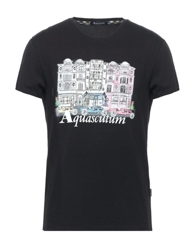Shop Aquascutum Man T-shirt Black Size L Cotton, Elastane
