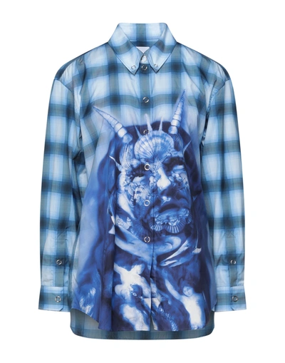 Shop Burberry Woman Shirt Azure Size 4 Cotton In Blue