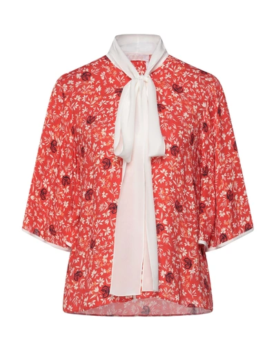 Shop Chloé Woman Top Coral Size 6 Viscose, Silk In Red