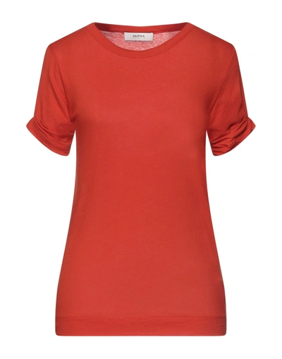 Shop Alpha Studio Woman T-shirt Brick Red Size 6 Cotton