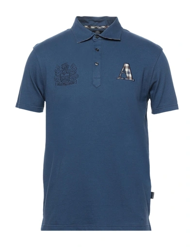 Shop Aquascutum Man Polo Shirt Blue Size S Cotton, Elastane