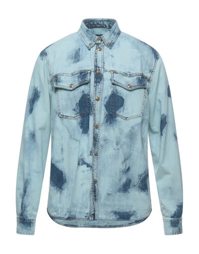 Shop Versace Jeans Couture Man Denim Shirt Blue Size 40 Cotton