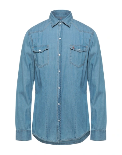 Shop Harmont & Blaine Man Denim Shirt Blue Size L Cotton