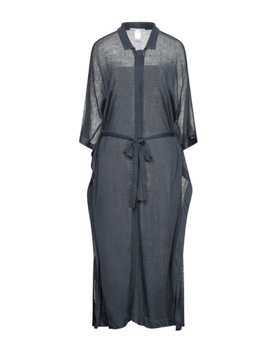 Shop Agnona Woman Midi Dress Midnight Blue Size L Linen, Silk