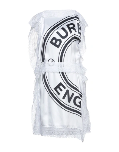 Shop Burberry Woman Midi Dress White Size 2 Silk, Cotton, Polyester