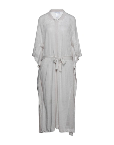 Shop Agnona Woman Midi Dress Light Grey Size M Linen, Silk