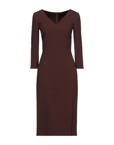 Shop Dolce & Gabbana Woman Midi Dress Cocoa Size 14 Viscose, Acetate, Elastane In Brown