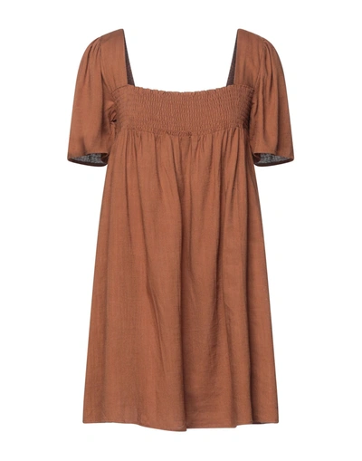 Shop Glamorous Woman Short Dress Camel Size 6 Viscose, Linen In Beige
