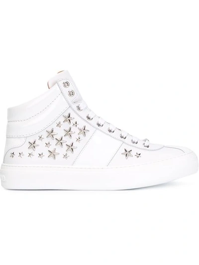 Jimmy Choo Belgravia White Nappa Sneakers With Silver Stars In White/silver