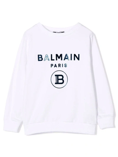 Shop Balmain White Cotton Sweatshirt In Bianco